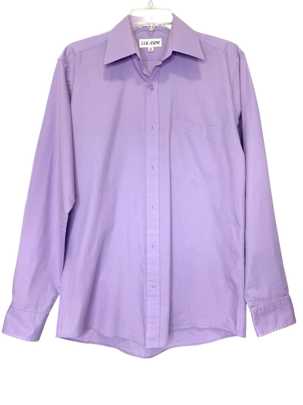 EUC-Lucasini Mens Lavender ClassicFit LongSleeve ButtonDown Dress Shirt 15 34-35